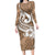 Polynesia Long Sleeve Bodycon Dress Plumeria With Tribal Pattern Brown Pastel Vibes LT14 Long Dress Brown - Polynesian Pride