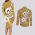 Polynesia Couples Matching Long Sleeve Bodycon Dress and Long Sleeve Button Shirts Plumeria With Tribal Pattern Yellow Pastel Vibes LT14 - Polynesian Pride