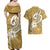 Polynesia Couples Matching Off Shoulder Maxi Dress and Hawaiian Shirt Plumeria With Tribal Pattern Yellow Pastel Vibes LT14 - Polynesian Pride