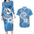 Polynesia Couples Matching Long Sleeve Bodycon Dress and Hawaiian Shirt Plumeria With Tribal Pattern Blue Pastel Vibes LT14 Blue - Polynesian Pride