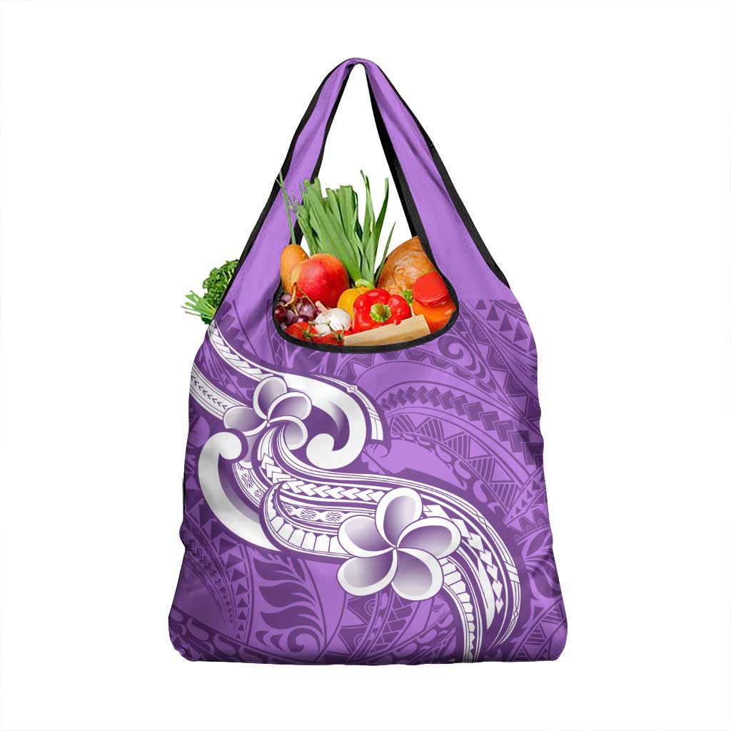 Polynesia Grocery Bag Plumeria With Tribal Pattern Purple Pastel LT14 1-pack One Size Purple - Polynesian Pride