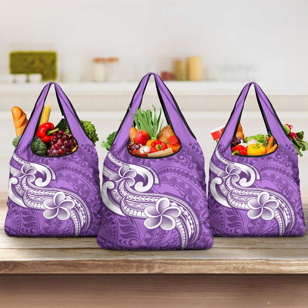 Polynesia Grocery Bag Plumeria With Tribal Pattern Purple Pastel LT14 3-pack One Size Purple - Polynesian Pride