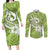 Polynesia Couples Matching Long Sleeve Bodycon Dress and Long Sleeve Button Shirts Plumeria With Tribal Pattern Green Pastel Vibes LT14 Green - Polynesian Pride