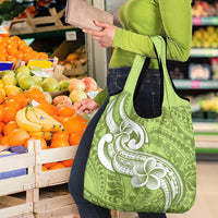Polynesia Grocery Bag Plumeria With Tribal Pattern Green Pastel LT14 - Polynesian Pride