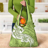 Polynesia Grocery Bag Plumeria With Tribal Pattern Green Pastel LT14 - Polynesian Pride