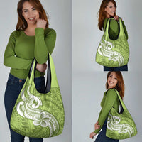 Polynesia Grocery Bag Plumeria With Tribal Pattern Green Pastel LT14 - Polynesian Pride