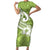 Polynesia Short Sleeve Bodycon Dress Plumeria With Tribal Pattern Green Pastel Vibes LT14 Long Dress Green - Polynesian Pride