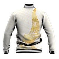 Polynesia White Sunday Baseball Jacket Polynesian Tattoo Plumeria Hibiscus Gold LT14 - Polynesian Pride