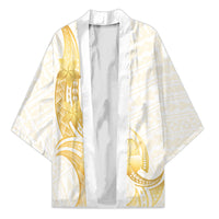 Polynesia White Sunday Kimono Polynesian Tattoo Plumeria Hibiscus Gold LT14 Unisex White - Polynesian Pride
