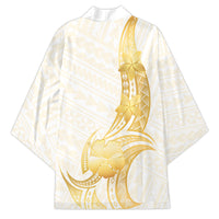 Polynesia White Sunday Kimono Polynesian Tattoo Plumeria Hibiscus Gold LT14 - Polynesian Pride