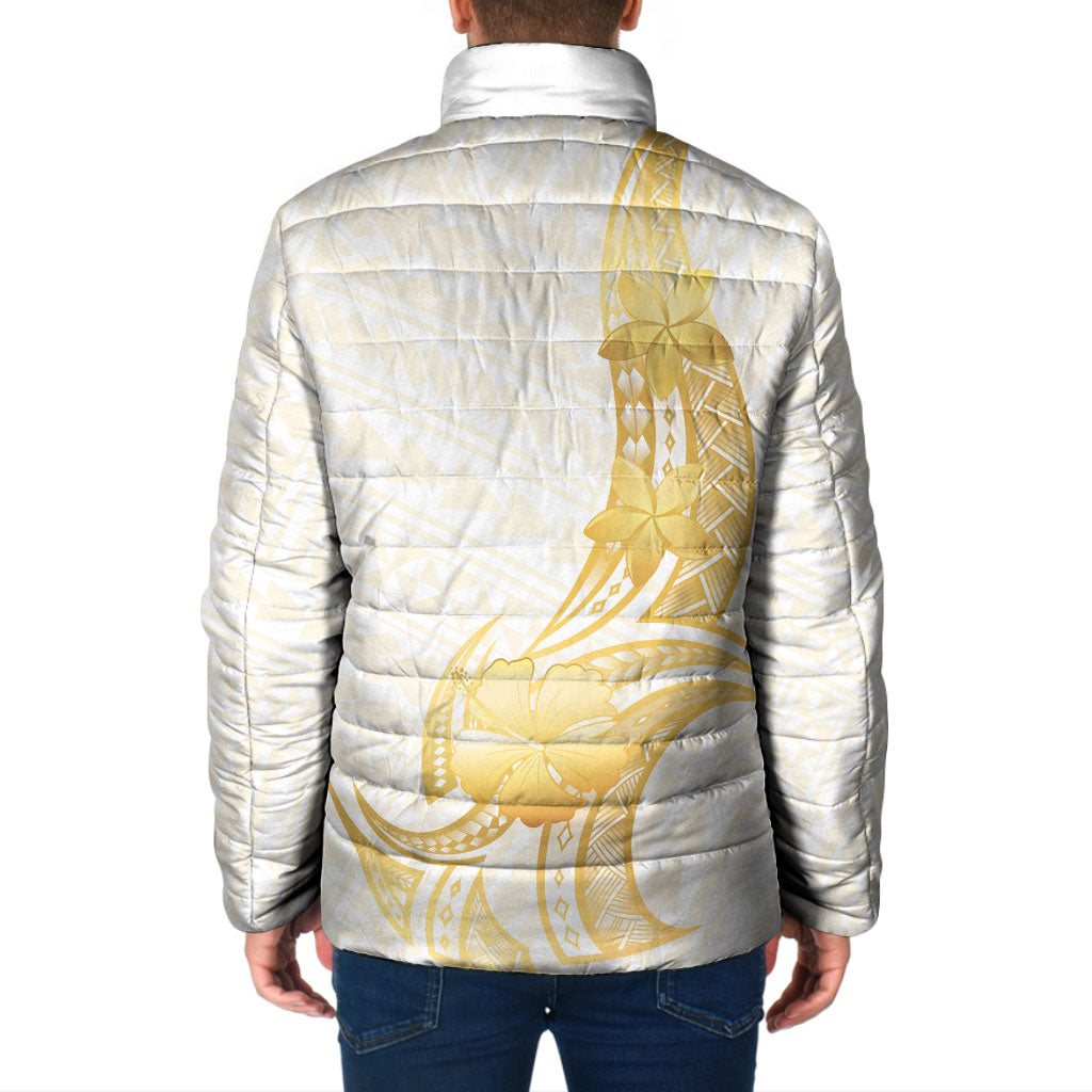 Polynesia White Sunday Padded Jacket Polynesian Tattoo Plumeria Hibiscus Gold LT14 - Polynesian Pride