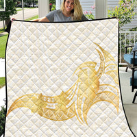 Polynesia White Sunday Quilt Polynesian Tattoo Plumeria Hibiscus Gold LT14 White - Polynesian Pride