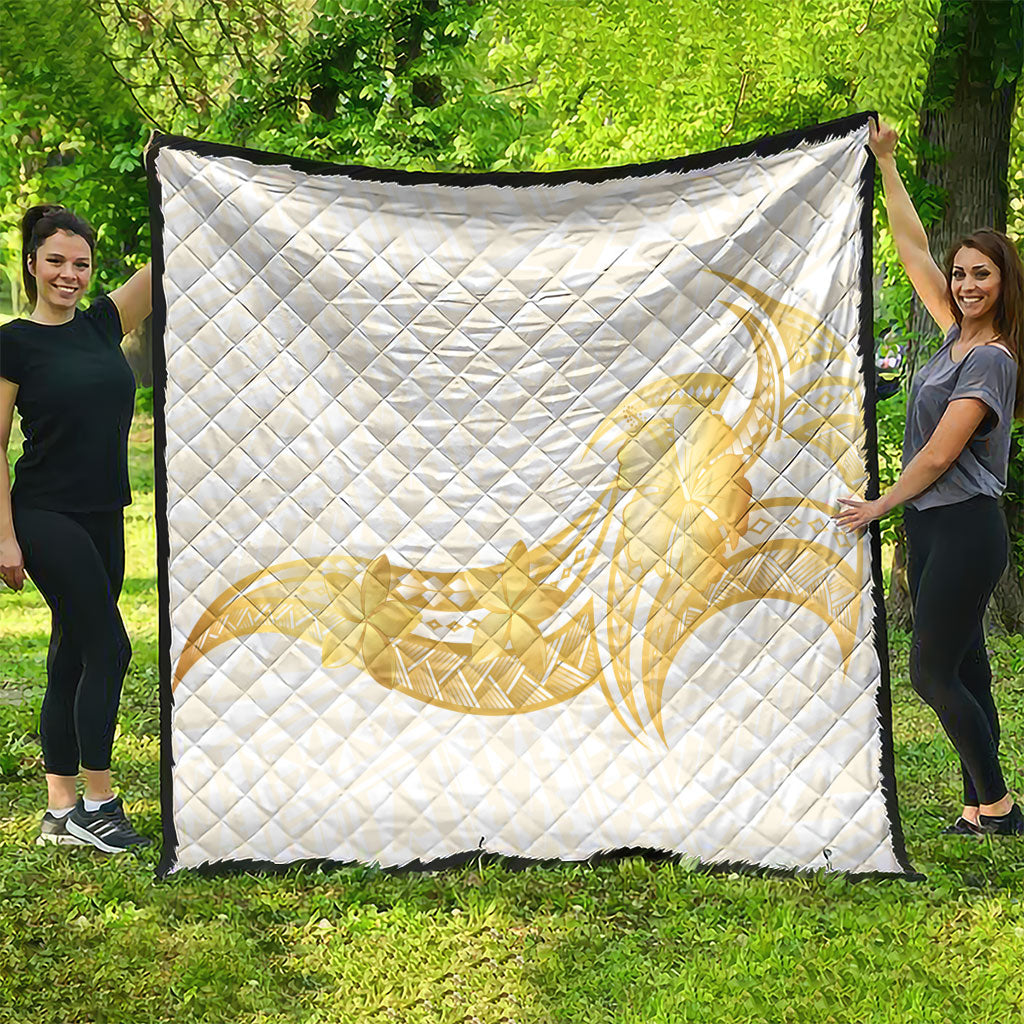 Polynesia White Sunday Quilt Polynesian Tattoo Plumeria Hibiscus Gold LT14 - Polynesian Pride