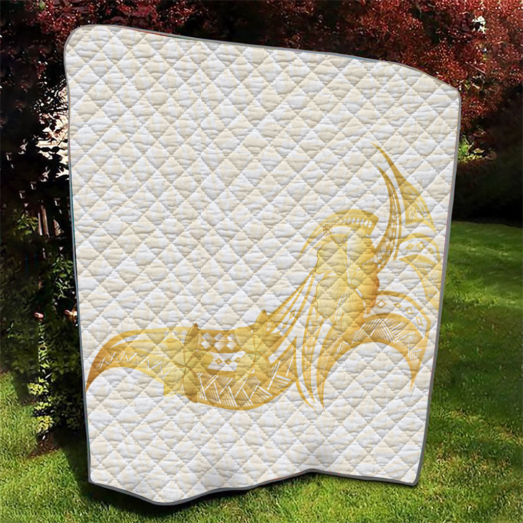 Polynesia White Sunday Quilt Polynesian Tattoo Plumeria Hibiscus Gold LT14 - Polynesian Pride