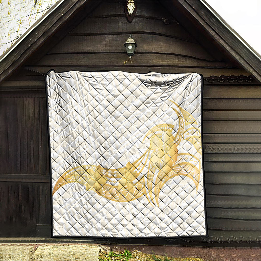 Polynesia White Sunday Quilt Polynesian Tattoo Plumeria Hibiscus Gold LT14 - Polynesian Pride