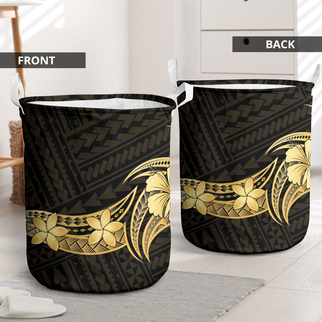 Gold Black Polynesia Hibiscus Plumeria Tattoo Laundry Basket LT14 - Polynesian Pride