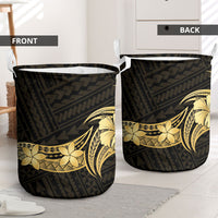 Gold Black Polynesia Hibiscus Plumeria Tattoo Laundry Basket LT14 - Polynesian Pride