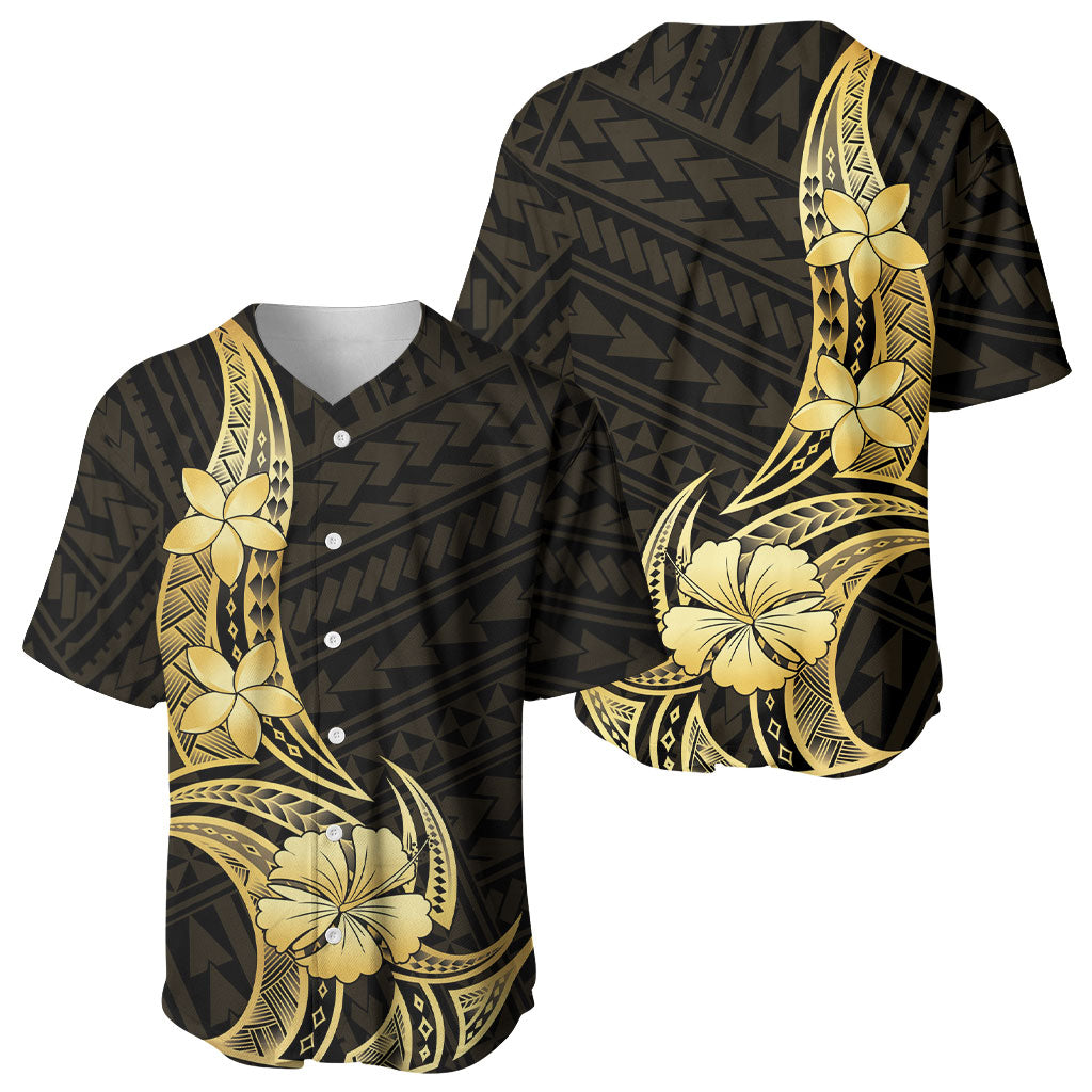 Gold Black Polynesia Hibiscus Plumeria Tattoo Baseball Jersey LT14 - Polynesian Pride