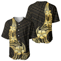 Gold Black Polynesia Hibiscus Plumeria Tattoo Baseball Jersey LT14 - Polynesian Pride