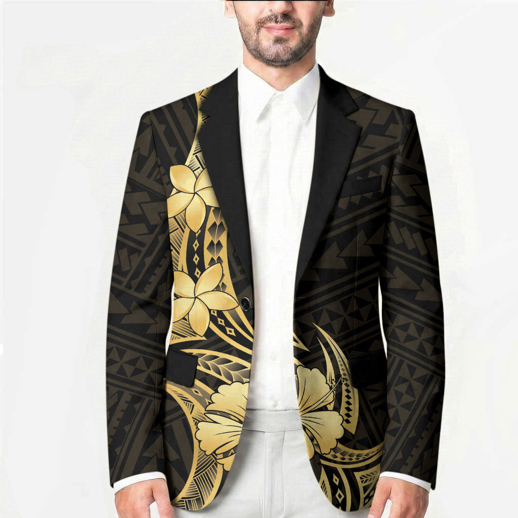 Gold Black Polynesia Hibiscus Plumeria Tattoo Blazer LT14 - Polynesian Pride