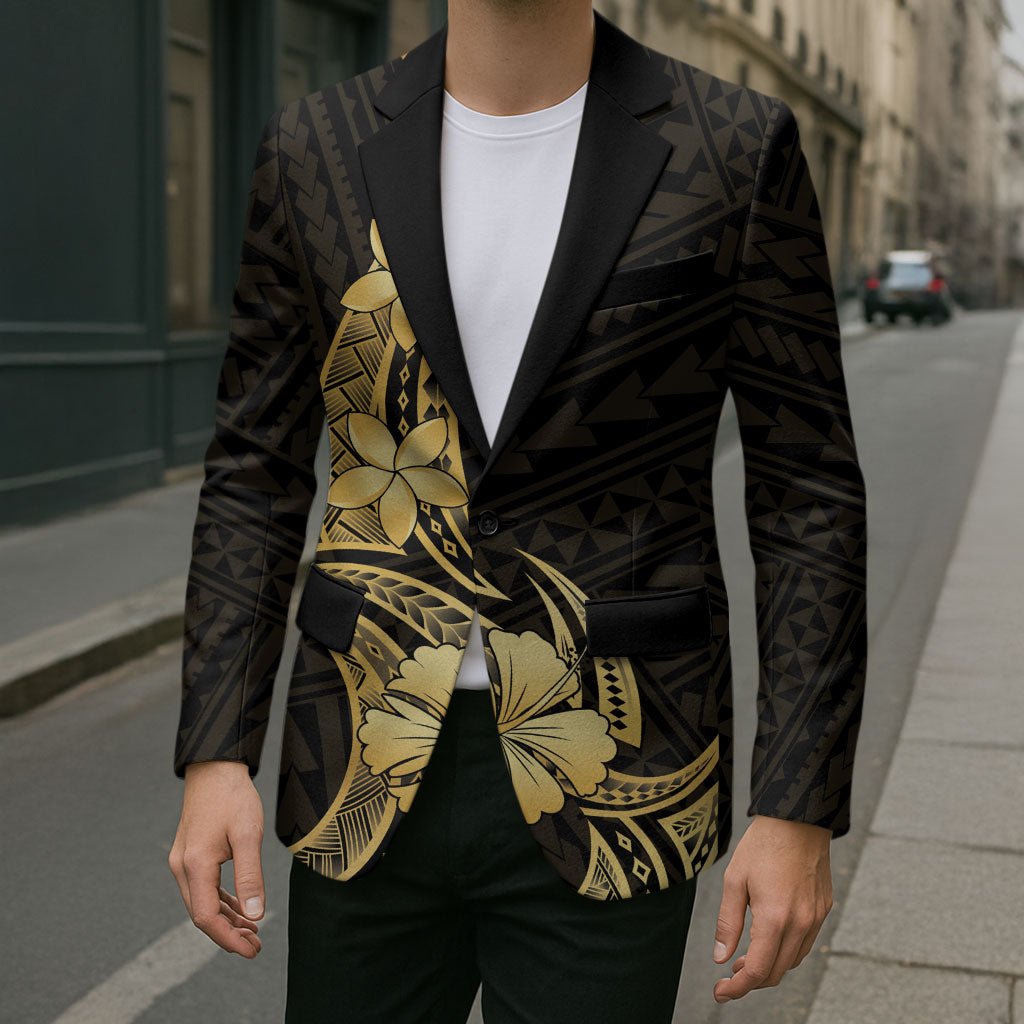 Gold Black Polynesia Hibiscus Plumeria Tattoo Blazer LT14 - Polynesian Pride