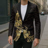 Gold Black Polynesia Hibiscus Plumeria Tattoo Blazer LT14 - Polynesian Pride