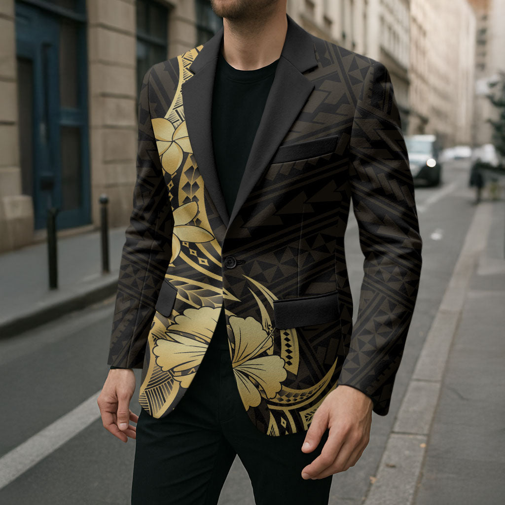 Gold Black Polynesia Hibiscus Plumeria Tattoo Blazer LT14 - Polynesian Pride