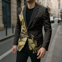 Gold Black Polynesia Hibiscus Plumeria Tattoo Blazer LT14 - Polynesian Pride