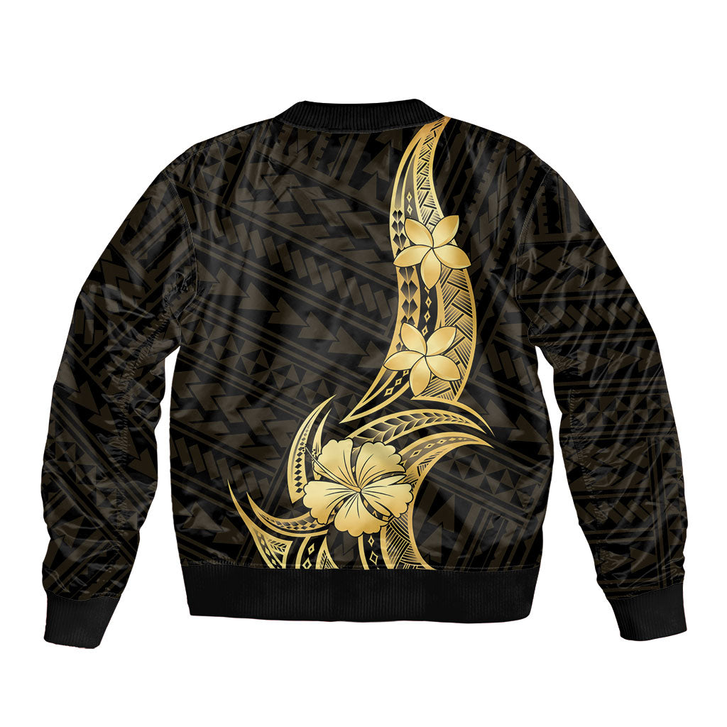 Gold Black Polynesia Hibiscus Plumeria Tattoo Bomber Jacket LT14 - Polynesian Pride