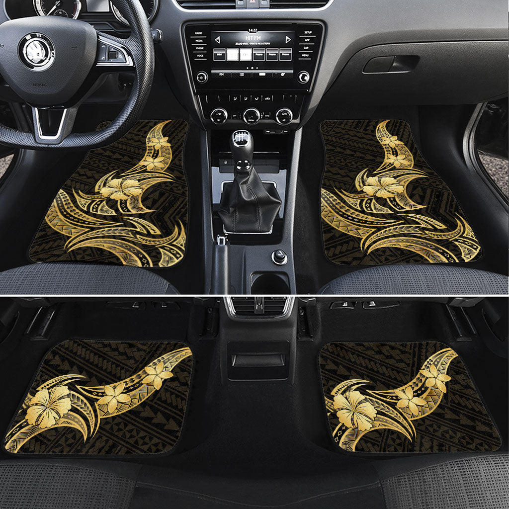 Gold Black Polynesia Hibiscus Plumeria Tattoo Car Mats LT14 Set 4pcs Black - Polynesian Pride