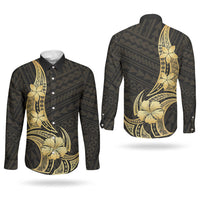 Gold Black Polynesia Hibiscus Plumeria Tattoo Couples Matching Summer Maxi Dress and Long Sleeve Button Shirt LT14 - Polynesian Pride