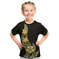Gold Black Polynesia Hibiscus Plumeria Tattoo Kid T Shirt LT14 Black - Polynesian Pride
