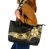 Gold Black Polynesia Hibiscus Plumeria Tattoo Leather Tote Bag LT14 Black - Polynesian Pride