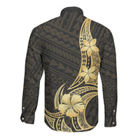 Gold Black Polynesia Hibiscus Plumeria Tattoo Long Sleeve Button Shirt LT14 - Polynesian Pride