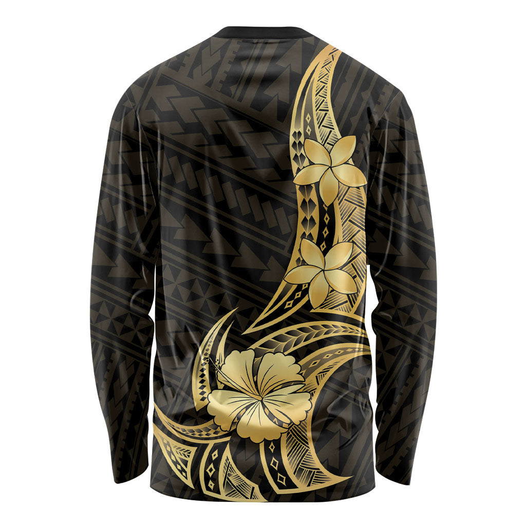 Gold Black Polynesia Hibiscus Plumeria Tattoo Long Sleeve Shirt LT14 - Polynesian Pride