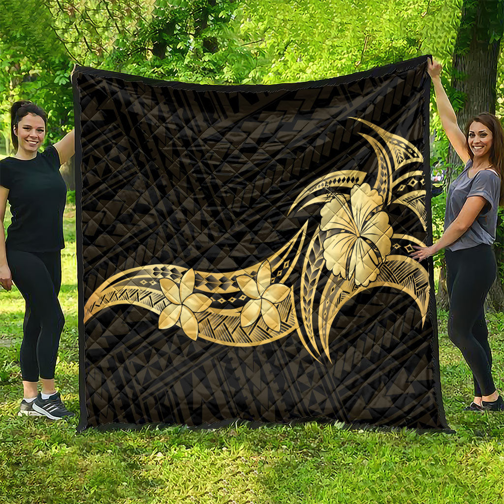 Gold Black Polynesia Hibiscus Plumeria Tattoo Quilt LT14 - Polynesian Pride