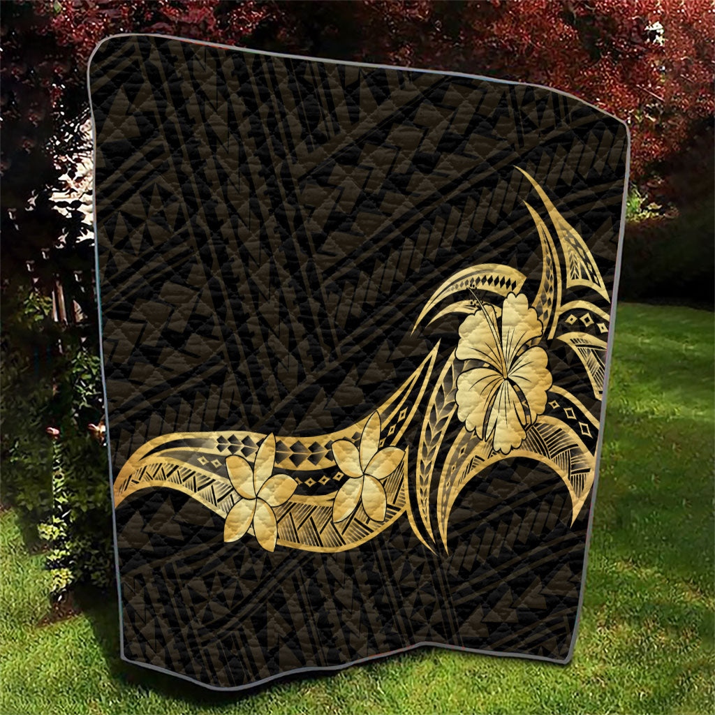 Gold Black Polynesia Hibiscus Plumeria Tattoo Quilt LT14 - Polynesian Pride