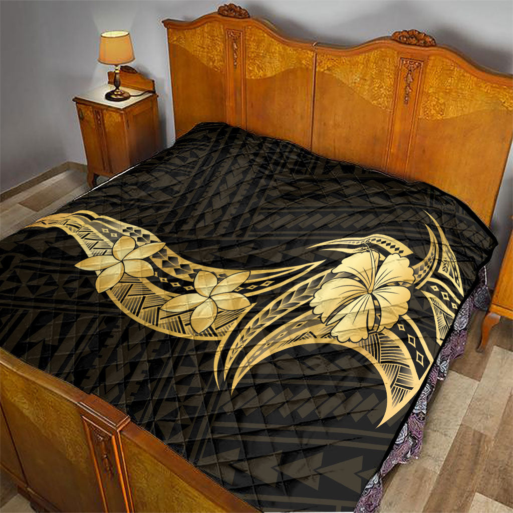 Gold Black Polynesia Hibiscus Plumeria Tattoo Quilt LT14 - Polynesian Pride