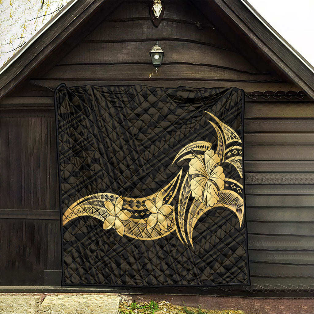 Gold Black Polynesia Hibiscus Plumeria Tattoo Quilt LT14 - Polynesian Pride