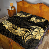 Gold Black Polynesia Hibiscus Plumeria Tattoo Quilt Bed Set LT14 - Polynesian Pride