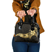Gold Black Polynesia Hibiscus Plumeria Tattoo Shoulder Handbag LT14 One Size Black - Polynesian Pride