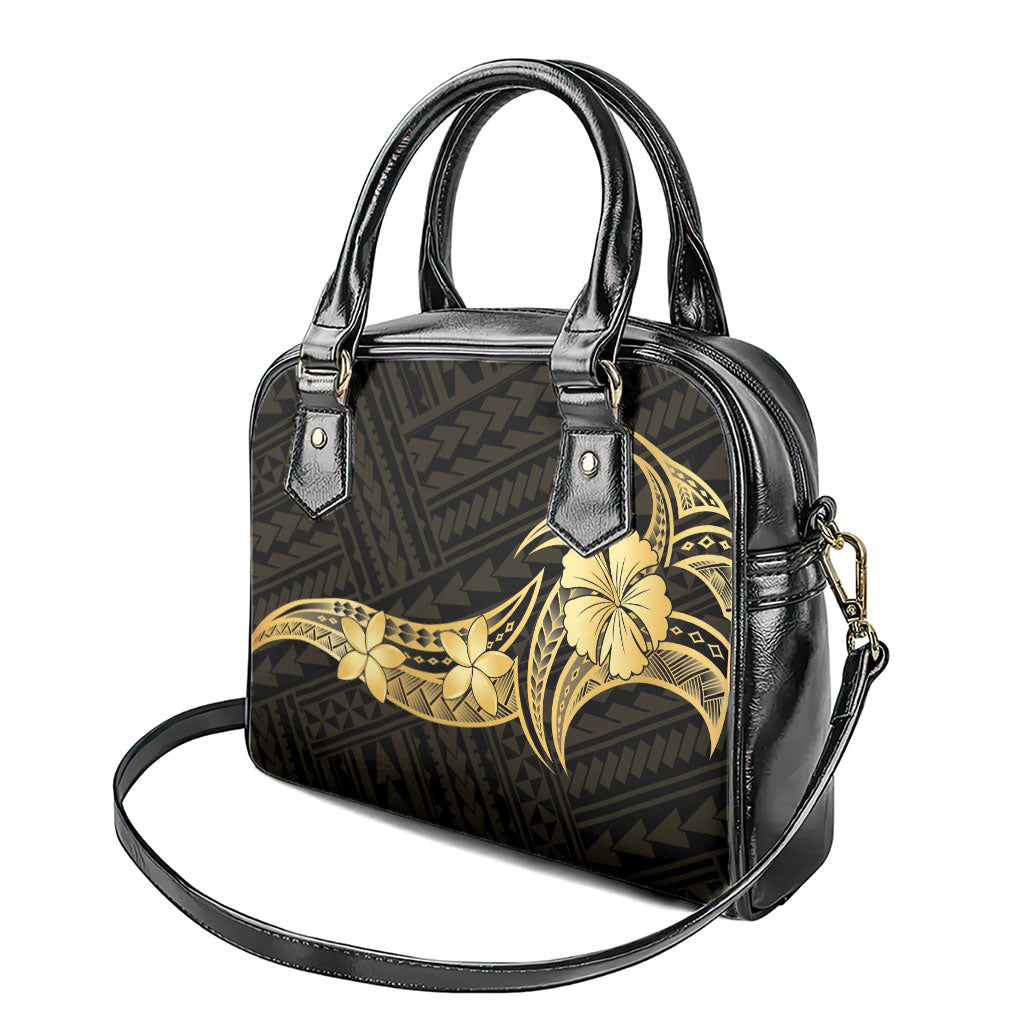 Gold Black Polynesia Hibiscus Plumeria Tattoo Shoulder Handbag LT14 - Polynesian Pride