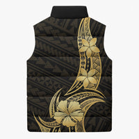 Gold Black Polynesia Hibiscus Plumeria Tattoo Sleeveless Puffer Jacket LT14 - Polynesian Pride