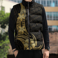 Gold Black Polynesia Hibiscus Plumeria Tattoo Sleeveless Puffer Jacket LT14 - Polynesian Pride