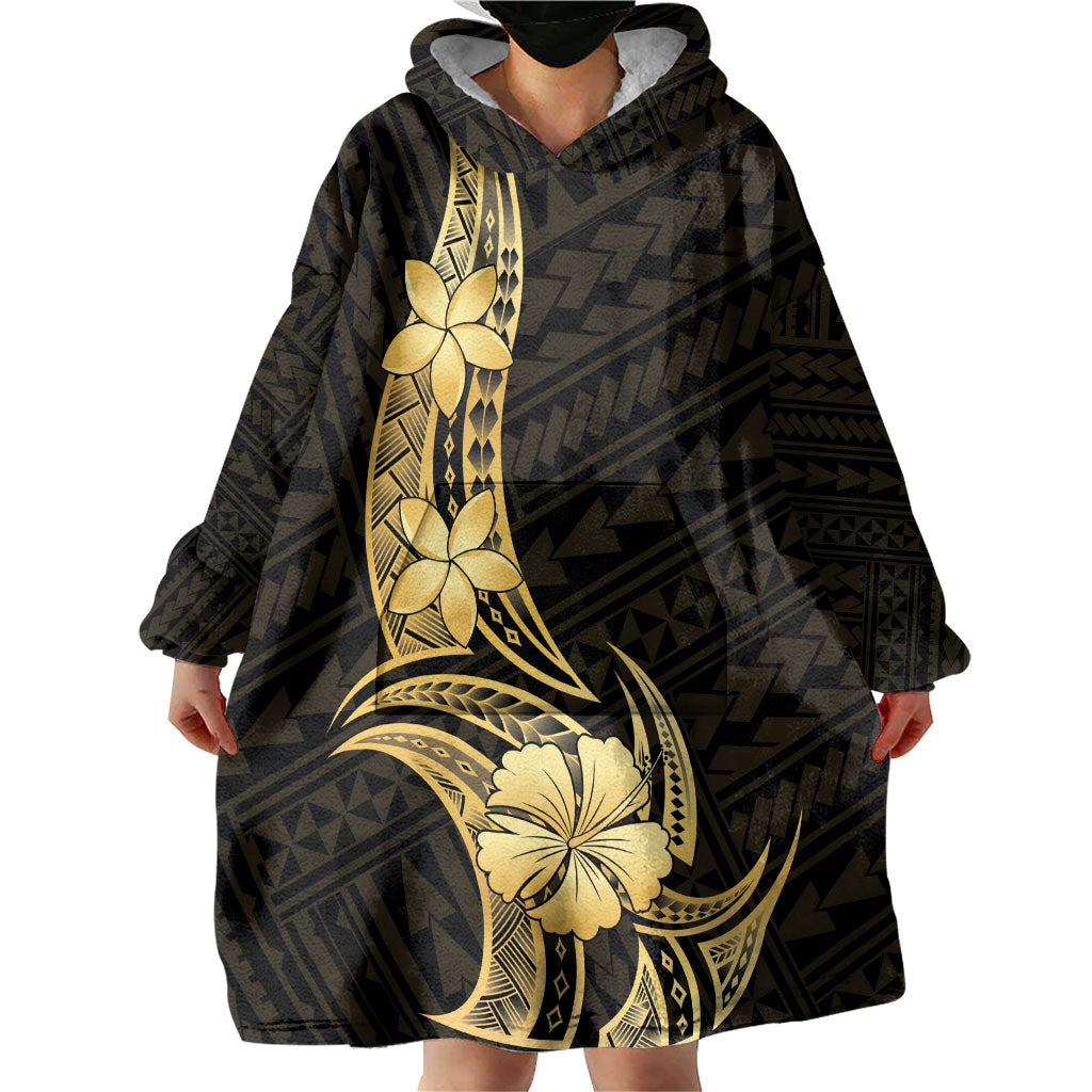Gold Black Polynesia Hibiscus Plumeria Tattoo Wearable Blanket Hoodie LT14 - Polynesian Pride