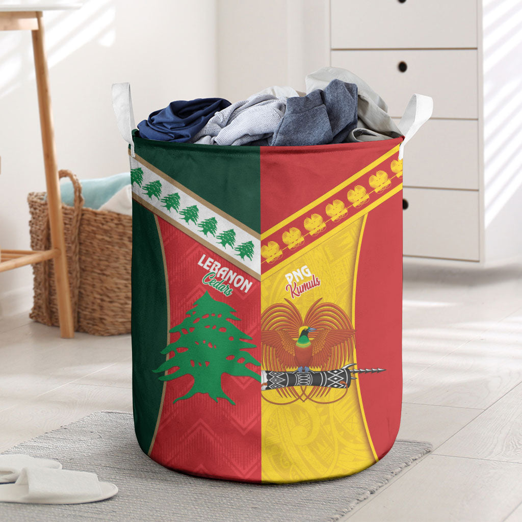 Rugby Papua New Guinea and Lebanon Laundry Basket PNG Kumuls Cedars Together LT14 Multicolor - Polynesian Pride