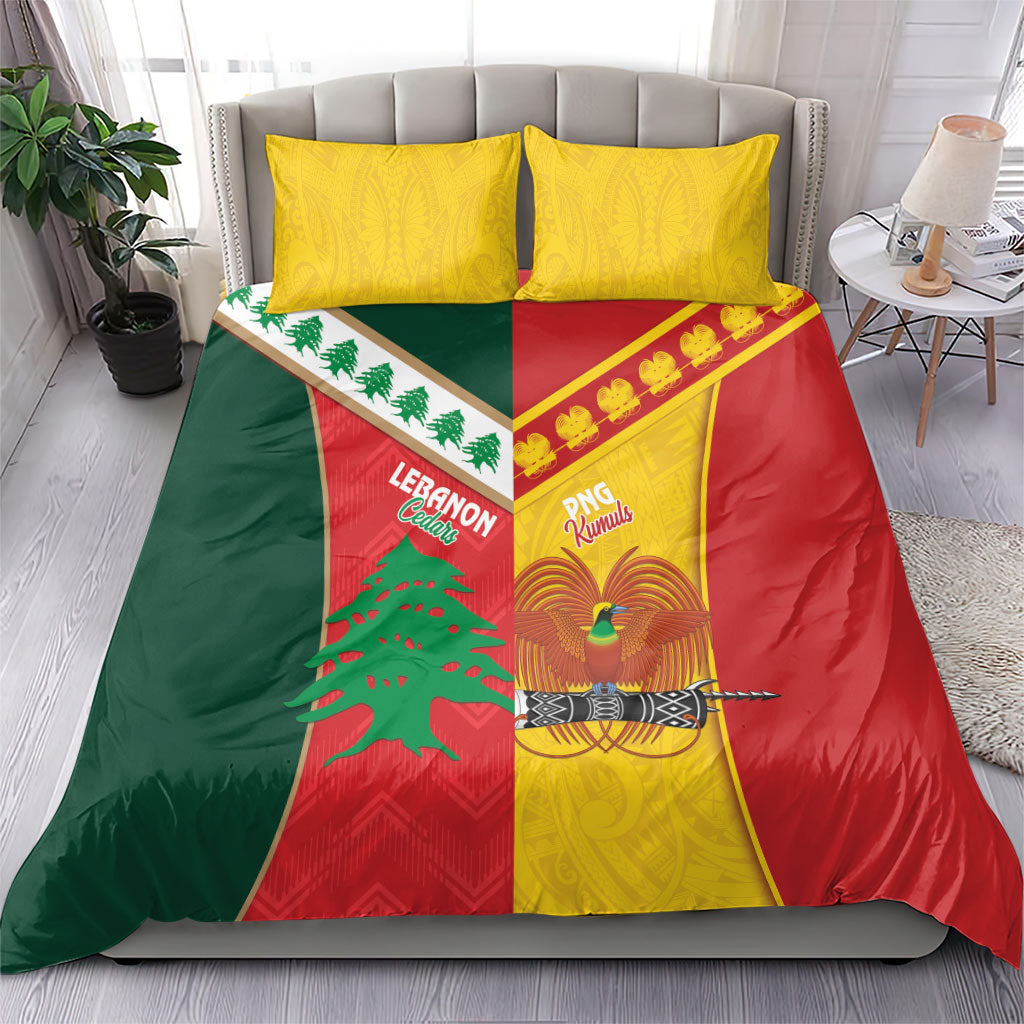 Rugby Papua New Guinea and Lebanon Bedding Set PNG Kumuls Cedars Together LT14 - Polynesian Pride