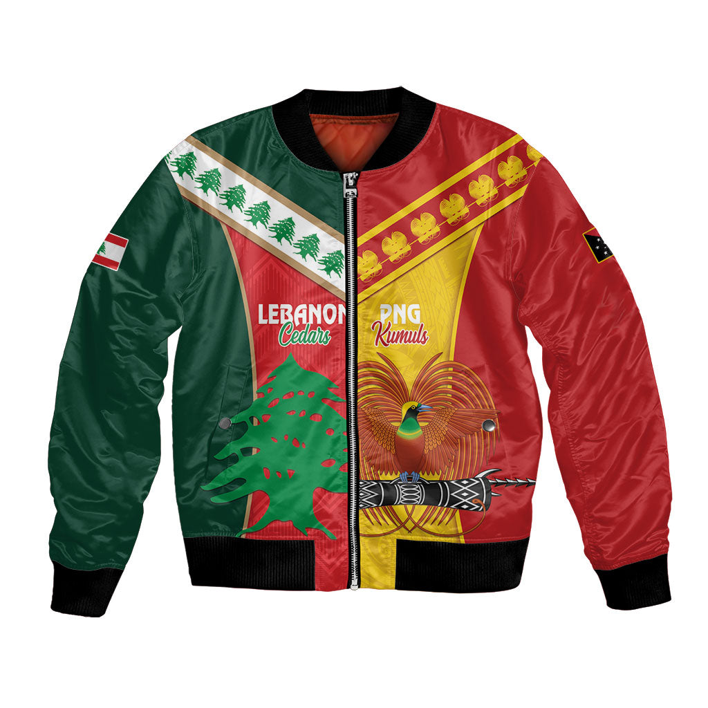 Custom Rugby Papua New Guinea and Lebanon Bomber Jacket PNG Kumuls Cedars Together LT14 Unisex Multicolor - Polynesian Pride