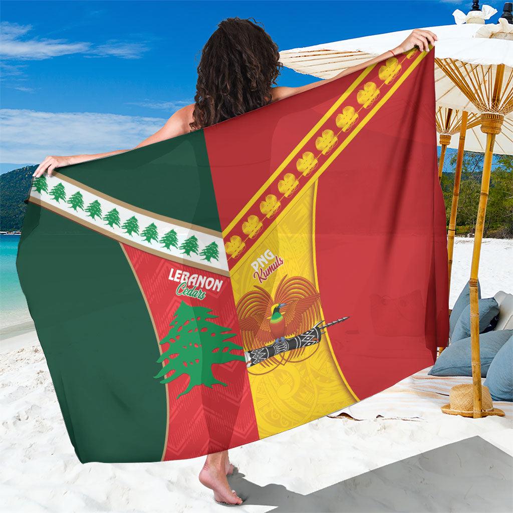Rugby Papua New Guinea and Lebanon Sarong PNG Kumuls Cedars Together LT14 One Size 44 x 66 inches Multicolor - Polynesian Pride