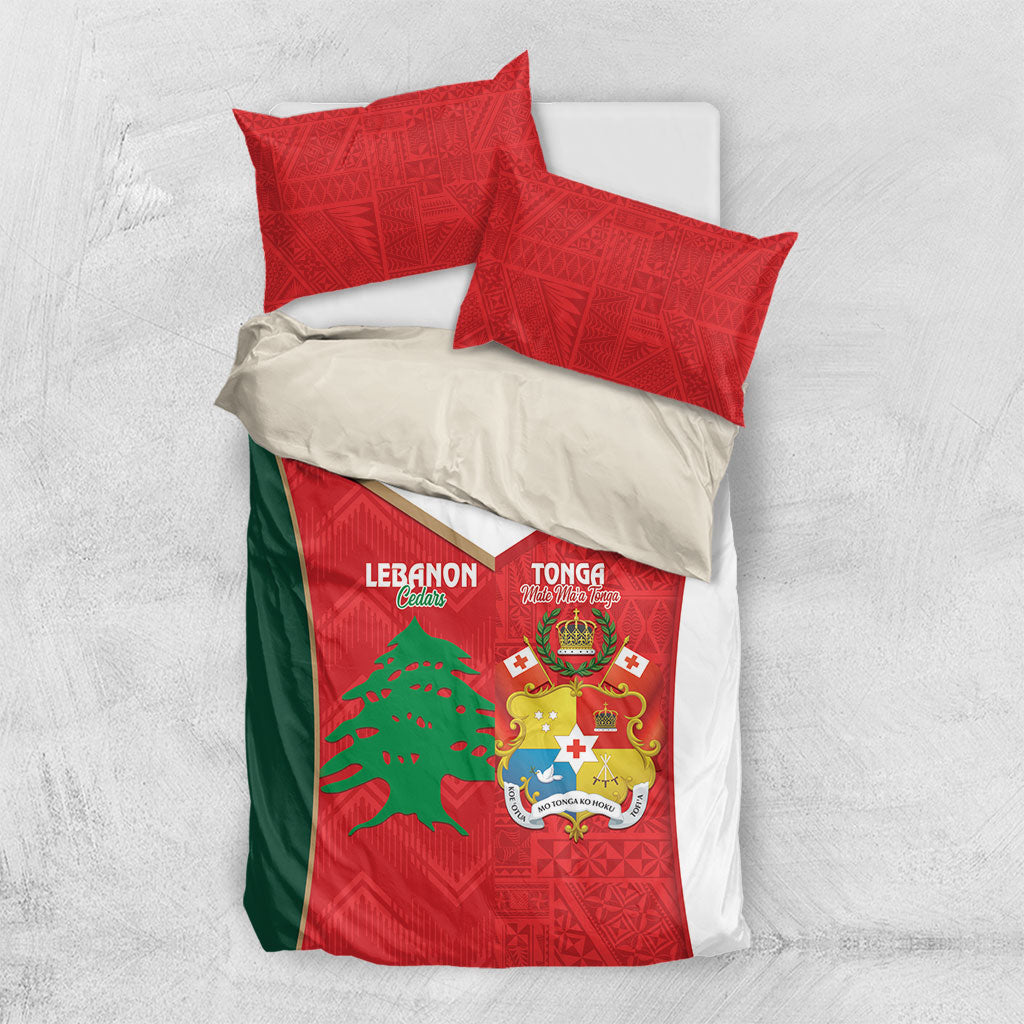 Rugby Tonga and Lebanon Bedding Set Mate Maa Tonga Cedars Together LT14 US Twin 172cm x 218cm Multicolor - Polynesian Pride